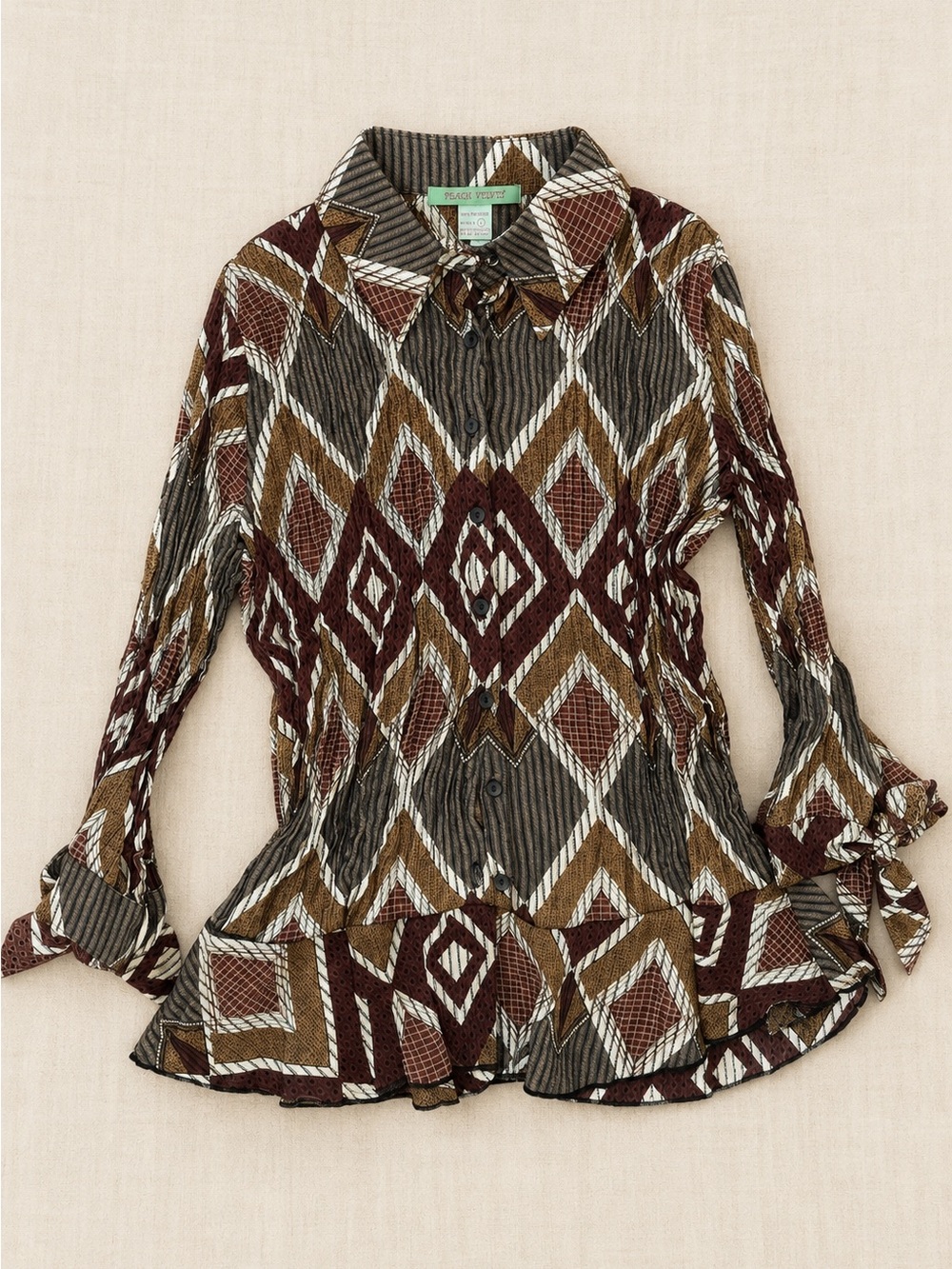 Geometric Print Long-Sleeve Shirt - Brown/Mustard